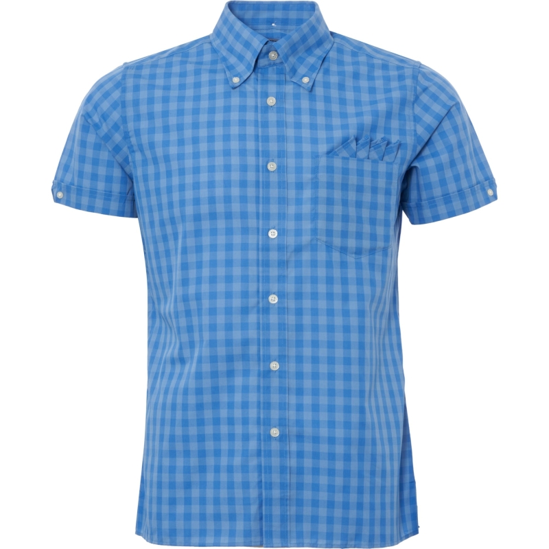 Brutus - Palace Blue Check, Girl Button Down Hemd Kurzarm, Trim-Fit