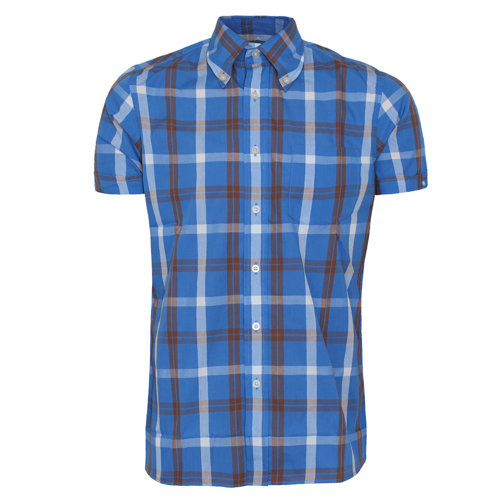 Brutus - Palace Blue/Cocoa Brown Check, Button Down Hemd Kurzarm, Great-Fit