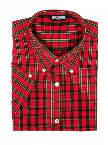 RELCO Clothing - Button Down Kurzärmel-Shirt Classic Red Tartan, verschiedene Größen