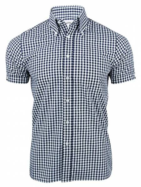 Brutus - Navy Large Gingham, Button Down Hemd Kurzarm, Trim-Fit