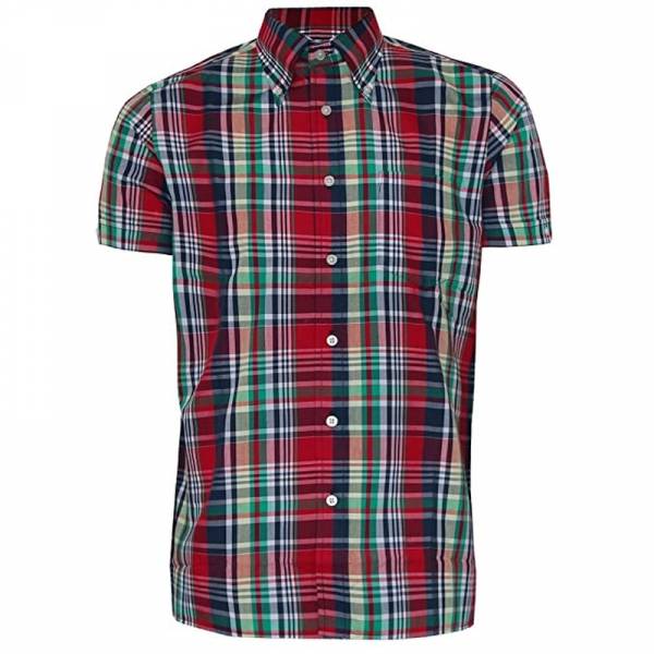 Brutus - Red Madras Check, Button Down Hemd Kurzarm, Great-Fit