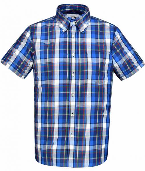 Brutus - Blue Window Pane Check, Button Down Hemd Kurzarm, Great-Fit