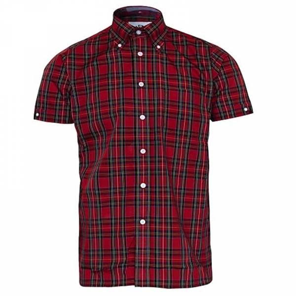 Brutus - Classic Red Tartan, Button Down Hemd Kurzarm, Great-Fit