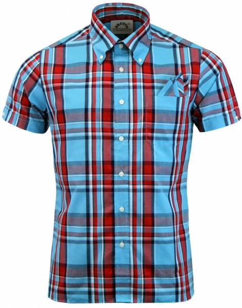 Brutus - Heritage Light Blue/Red, Button Down Hemd Kurzarm, Great-Fit