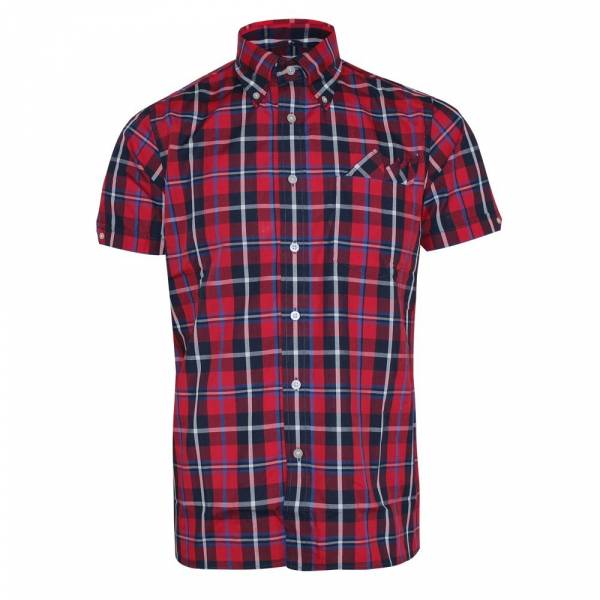 Brutus - Red Window Pane Check, Button Down Hemd Kurzarm, Great-Fit