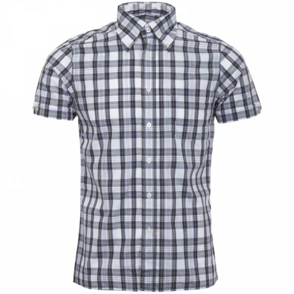 Brutus - Classic White Tartan, Button Down Hemd Kurzarm, Trim-Fit